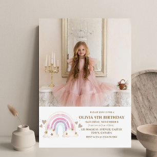 Foto av Cute Rainbow Photo Girly 5:e födelsedagsba Inbjudningar