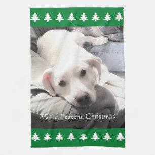 Foto av Cute White Hund Julgranar Kökshandduk
