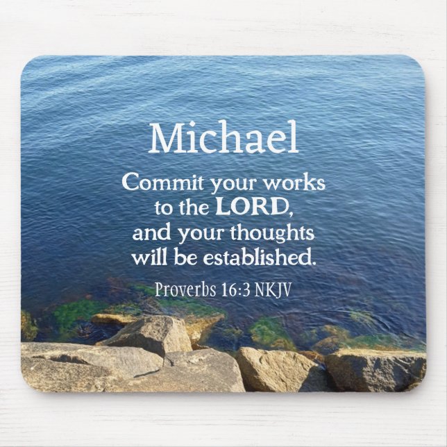 Foto av Deep Blue Ocean Proverbs Bible Verse Namn Musmatta (Framsidan)