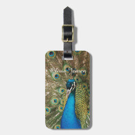 Foto av den härliga påfågeln med spridda fjädrar bagagebricka