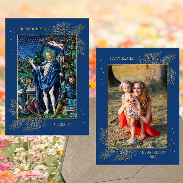 Foto av den kristna katolska familjen påsk Religiö Julkort (Easter Jesus Christ Resurrection Religious Christian Traditional Catholic Family Photo Holiday Card)