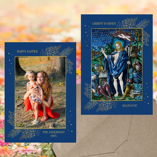Foto av den kristna katolska familjen påsk Religiö Julkort (Easter Jesus Christ Resurrection Religious Christian Traditional Catholic Family Photo Holiday Card)