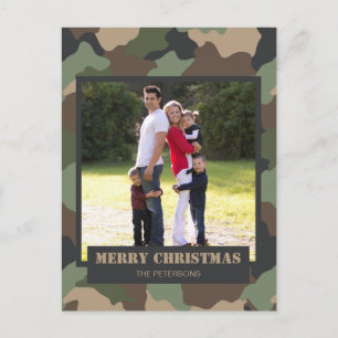 Foto av den militära kamouflage Camo-julfamiljen Helg Vykort
