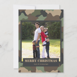 Foto av den militära kamouflage Camo-julfamiljen Julkort