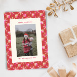 Foto av det moderna Red Rosa Guld Geometric Snöfli Julkort<br><div class="desc">Fira säsongen med det här moderna Helgdag Red, Rosa och Guld Geometric Snöflingor. Med fet geometrisk snöflingor i en slående röd palett, rosa och guld färg, lägger det här kortet till en contemporary twist till dina semesterhälsningar. Anpassa den med ditt favoritfoto och ett varmt meddelande för att få helgdag önskemål...</div>