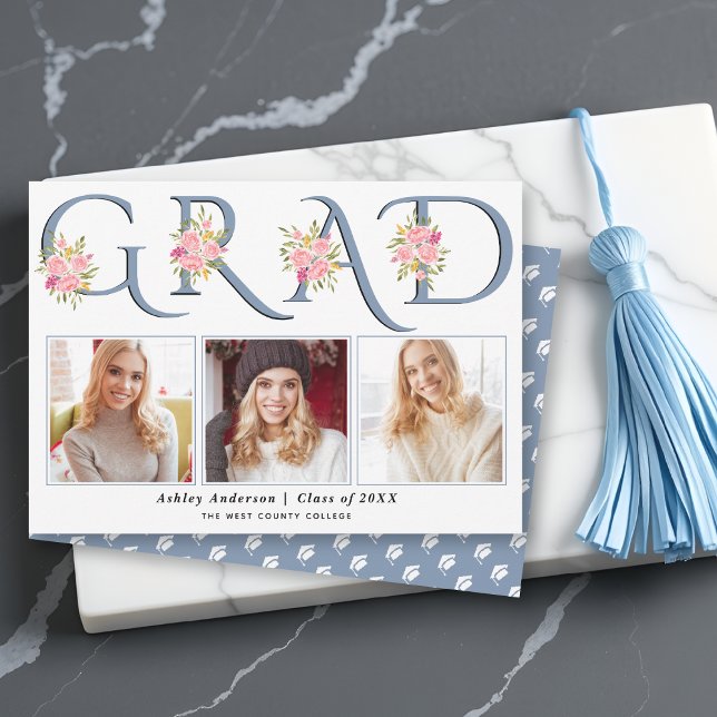 Foto av Dusty Blue GRAD typography rosa ros Meddelande (Skapare uppladdad)