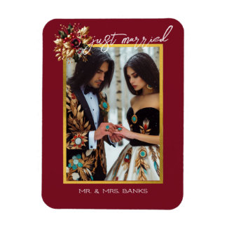 Foto av Elegant Guld Leaf Wedto precis gift Magnet