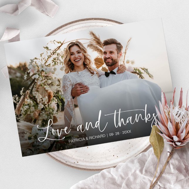 Foto av Elegant kärlek och  Calligraphy Photo Bröl Tack Kort (Skapare uppladdad)
