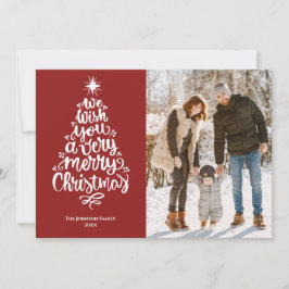 Foto av Elegant Merry jul Red Family Photo Julkort