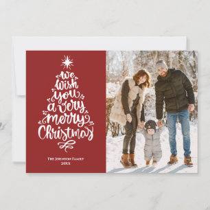 Foto av Elegant Merry jul Red Family Photo Julkort