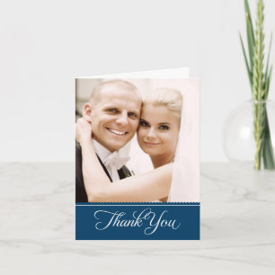 Foto av Elegant Navy Blue Scalloped Bröllop Tack Kort