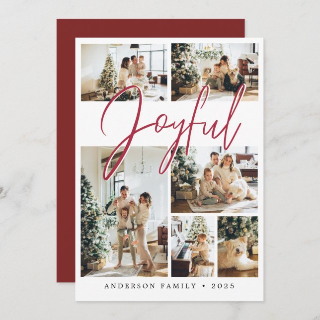 Foto av elegant Red jul Calligraphy Family Julkort (Fram/baksida)