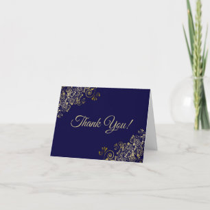 Foto av Eleganten Lacy Guld Frills Navy Blue Bröl Tack Kort