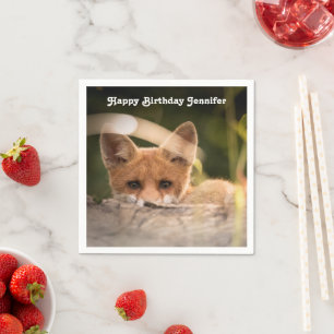 Foto av en Cute Little Orange Fox Birthday Pappersservett