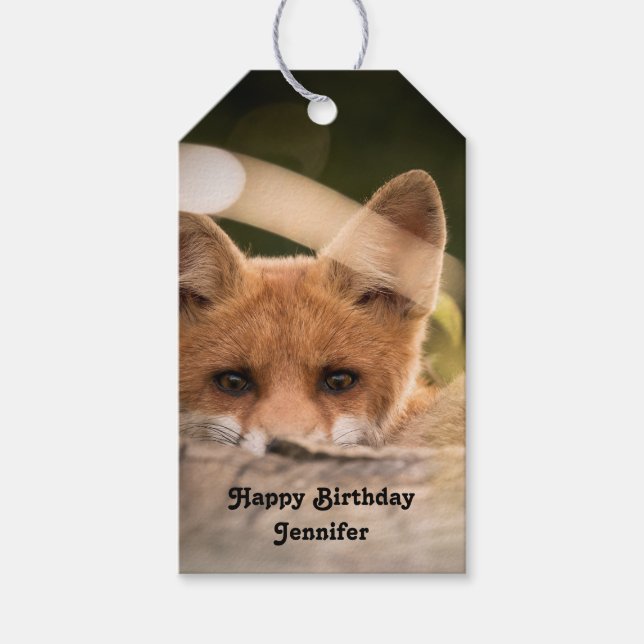 Foto av en Cute Little Orange Fox Birthday Presentetikett (Framsidan)
