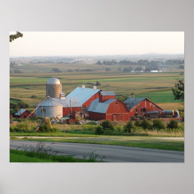 Foto av en gård i Midwest Farm i Platteville, Wisc Poster (Framsidan)