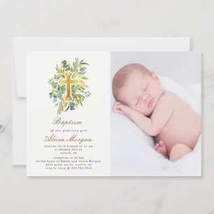 foto av eucalyptus guld blommigt kor-baptism inbjudningar