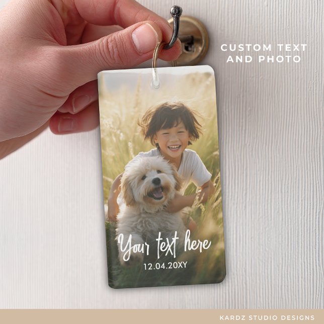 Foto av familjen anpassningsbar Text Photo Keepsak Nyckelring (Personalize this with your photo and text. Design to match rectangular shaped keychain only.)