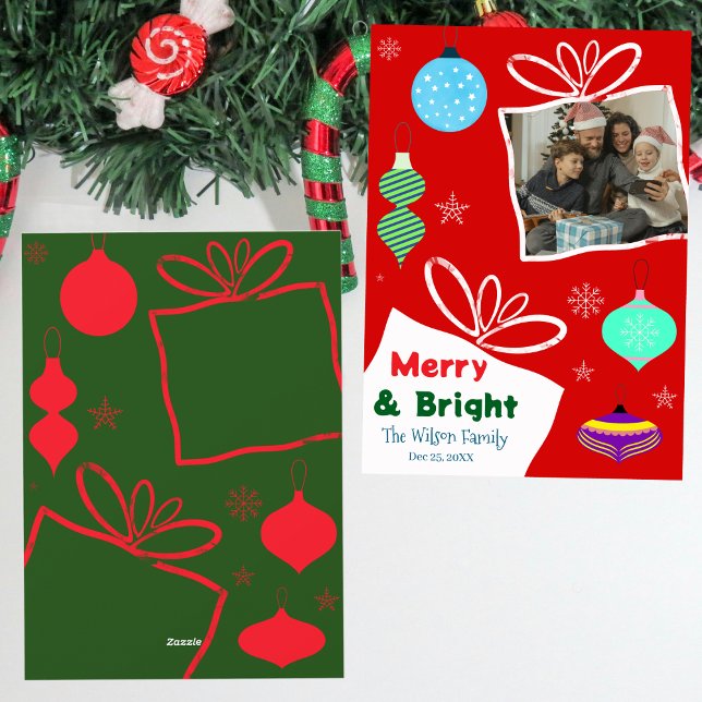 Foto av familjen Merry & Bright Squiggle Gift Box Julkort (Skapare uppladdad)