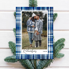 Foto av familjen mysigt Blue and White Play Flanal Julkort