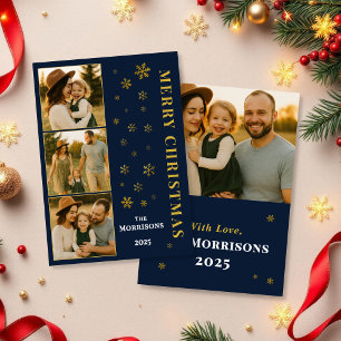 Foto av familjen Navy Blue God jul Snowflake Julkort