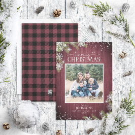 Foto av familjen Rustic Wood Gräs Snöflingor Merry Julkort