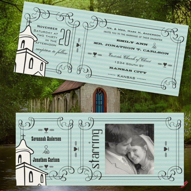Foto av Färg Romantic Chapel Biljett Bröllop Inbjudningar (Skapare uppladdad)
