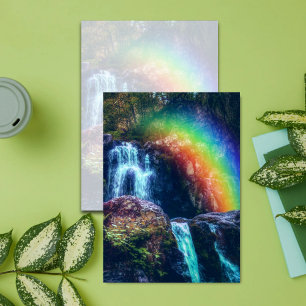 Foto av färgat regnbåge Waterfalls Woodland Forest Anteckningskort