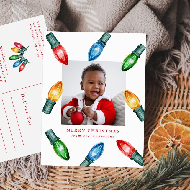 Foto av färgat vattensfärgat julfoto Ljus Helg Vykort (Skapare uppladdad)