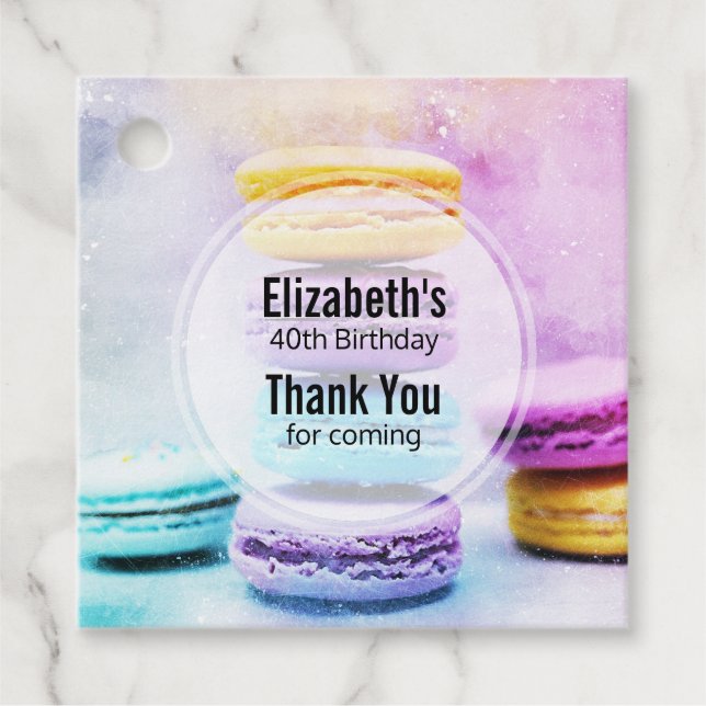 Foto av färglösa, giftiga makaroner från födelseda gåvor etiketter (Framsida)