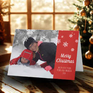 Foto av Festive Red Snowflake God jul Helgkort