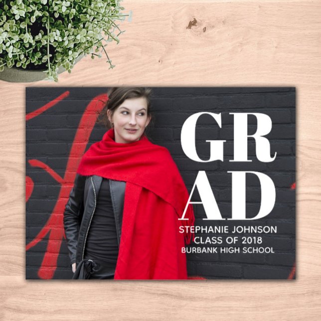 Foto av fetstil Studenten | Vit Inbjudningar (White Bold Typography Photo Graduation Announcement)