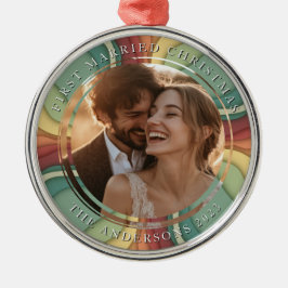 Foto av första gifta julfärgade Anpassningsbar Julgransprydnad Metall