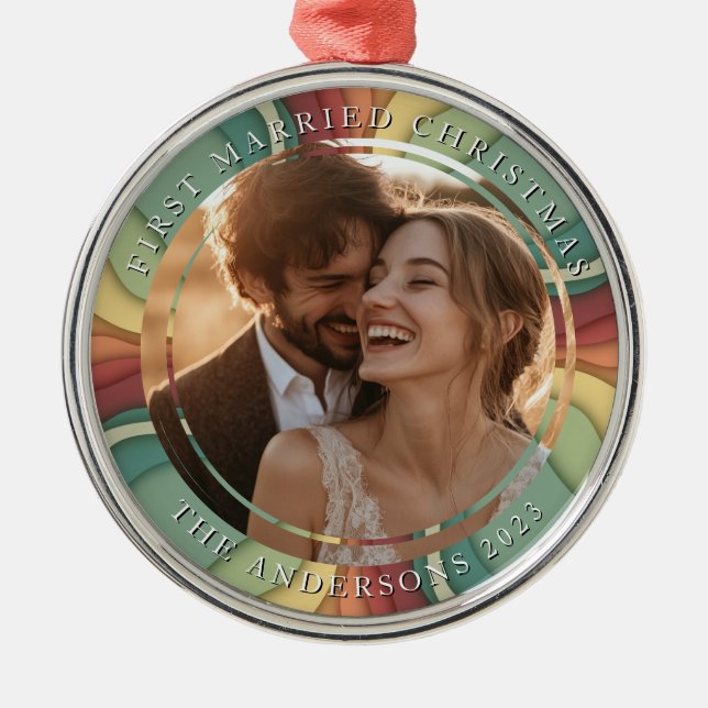 Foto av första gifta julfärgade Anpassningsbar Julgransprydnad Metall (Framsidan)