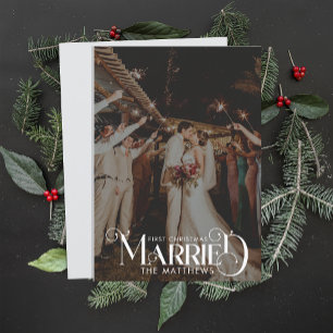 Foto av första jultomten med minimal typografi julkort