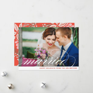 Foto av gift och ljus jul Newlyweds Julkort