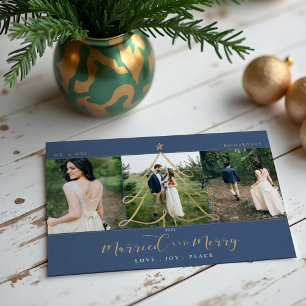 Foto av gift och merry Elegant Guld Helgdag 3 Träd Julkort