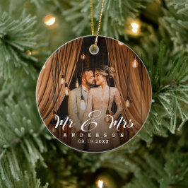 Foto av gift och merry Newlyweds Julgransprydnad Keramik