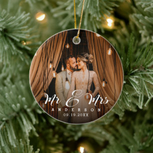 Foto av gift och Merry Newlyweds Julgransprydnad Keramik
