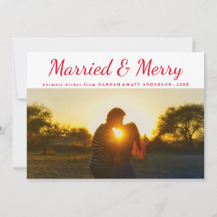 Foto av gift och merry Typography Red Polka dots Julkort