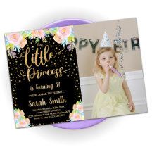 Foto av glitter Black Princess Birthday-inbjudan
