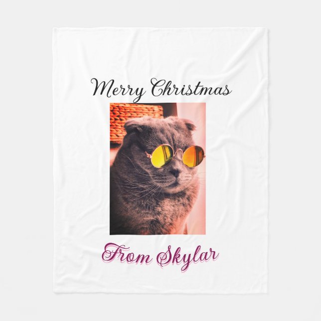 Foto av god jul cat hund pet animal kärlek fleecefilt (Framsidan)