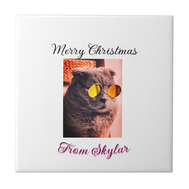 Foto av god jul cat hund pet animal kärlek kakelplatta (Framsidan)