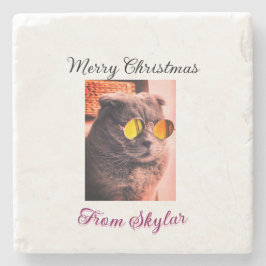 Foto av god jul cat hund pet animal kärlek stenunderlägg