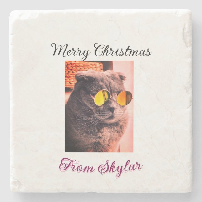 Foto av god jul cat hund pet animal kärlek stenunderlägg (Framsidan)