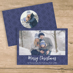 Foto av god jul Script Navy Blue Snowflake 2 Julkort