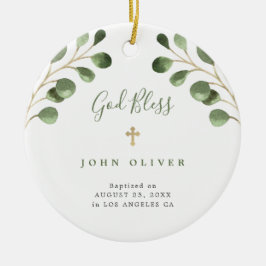 foto av grönt eucalyptus foliage baby baptism julgransprydnad keramik