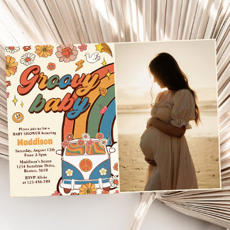 Foto av Groovy Baby Retro Rainbow Baby Shower Inbjudningar