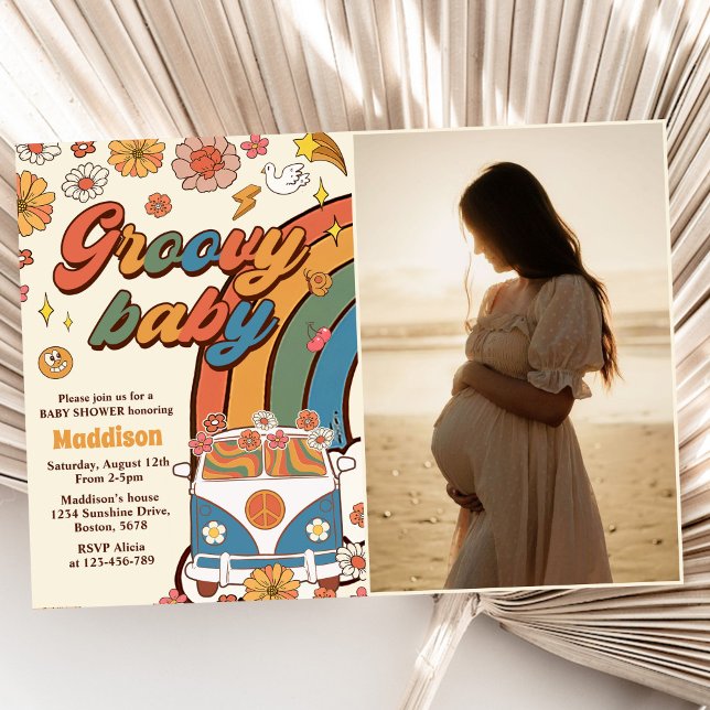 Foto av Groovy Baby Retro Rainbow Baby Shower Inbjudningar (Skapare uppladdad)