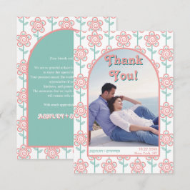 Foto av Groovy rosa och aqua-blommor 70-tal bröllo Tack Kort